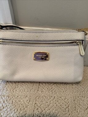 Michael Kors White Pebbled Leather  Wristlet with Gold Hardware